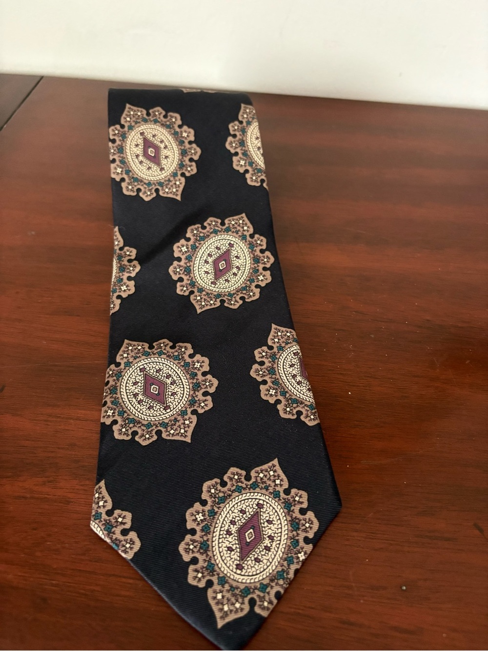 Christian Dior Monsieur Men’s Tie Designer Made In USA Silk Navy Paisley